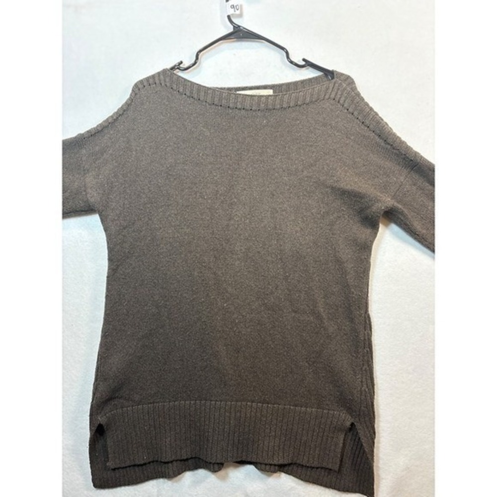 LOFT Boat Neck Sweater Womens Large Brown Good Knit High-Low Split Hem‎
